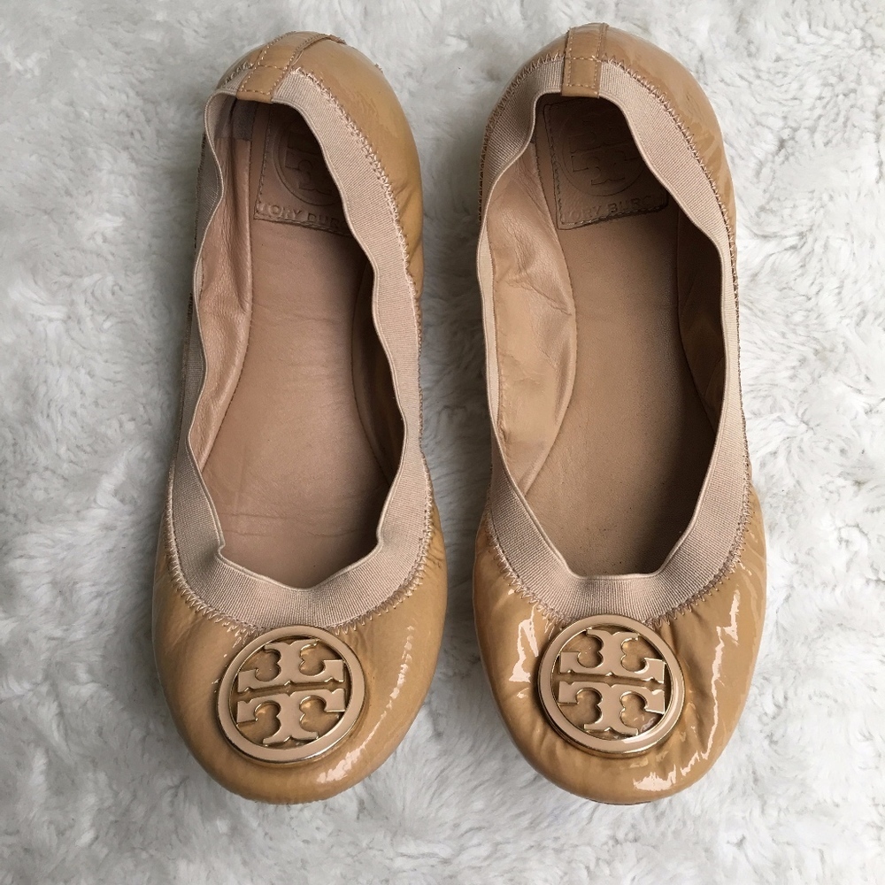 Tory Burch Patent Leather Tan Ballerina Flats 7
